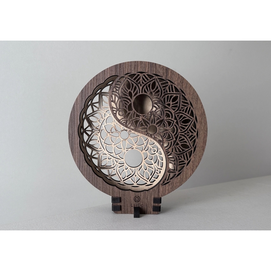 Li-Go 23607/O - LED Stmívatelná stolní dekorace LED/12W/230V 20x22 cm ořech/Jin Jang