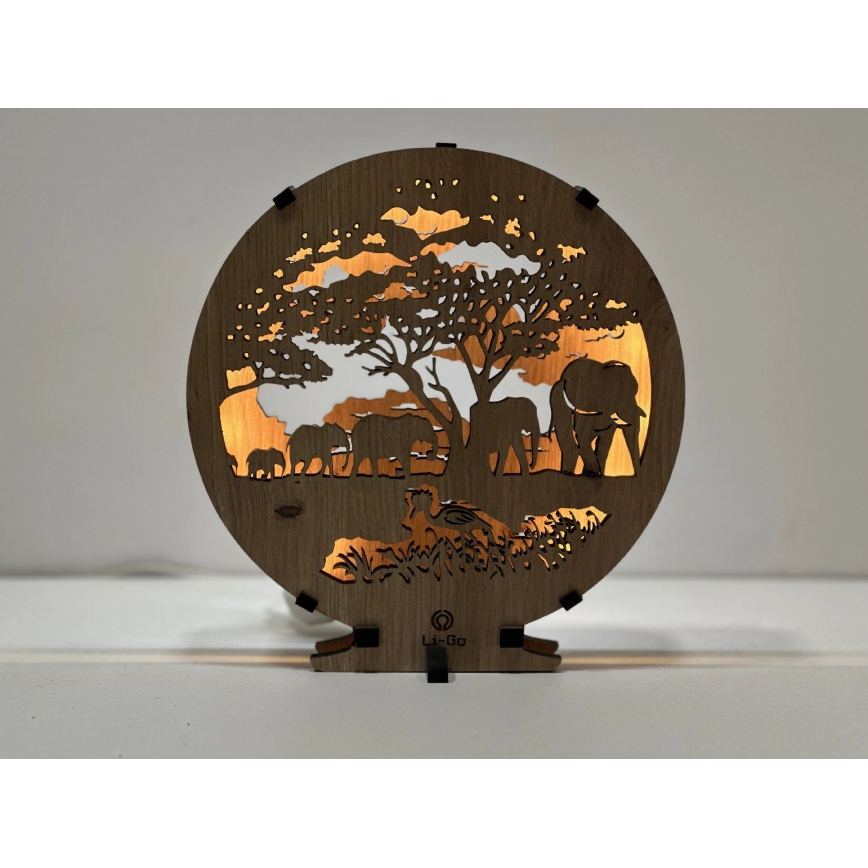 Li-Go 23610/DUB2 - LED Stmívatelná stolní dekorace LED/12W/230V 20x22 cm dub/Sloni