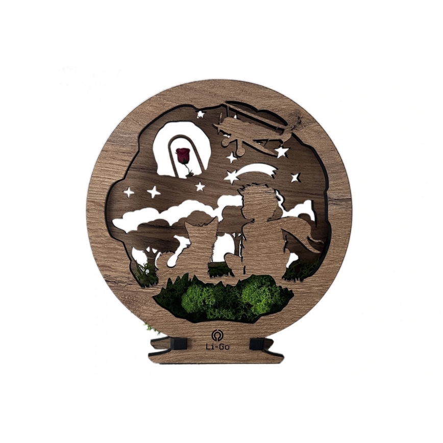 Li-Go 23634/DUB2 - LED Stmívatelná stolní dekorace LED/12W/230V 20x22 cm dub/Malý princ s růží