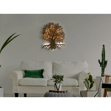 Li-Go 23673/DUB2 - LED Stmívatelná nástěnná dekorace LED/10W/5V 20000 mAh 45x55 cm dub + dálkové ovládání