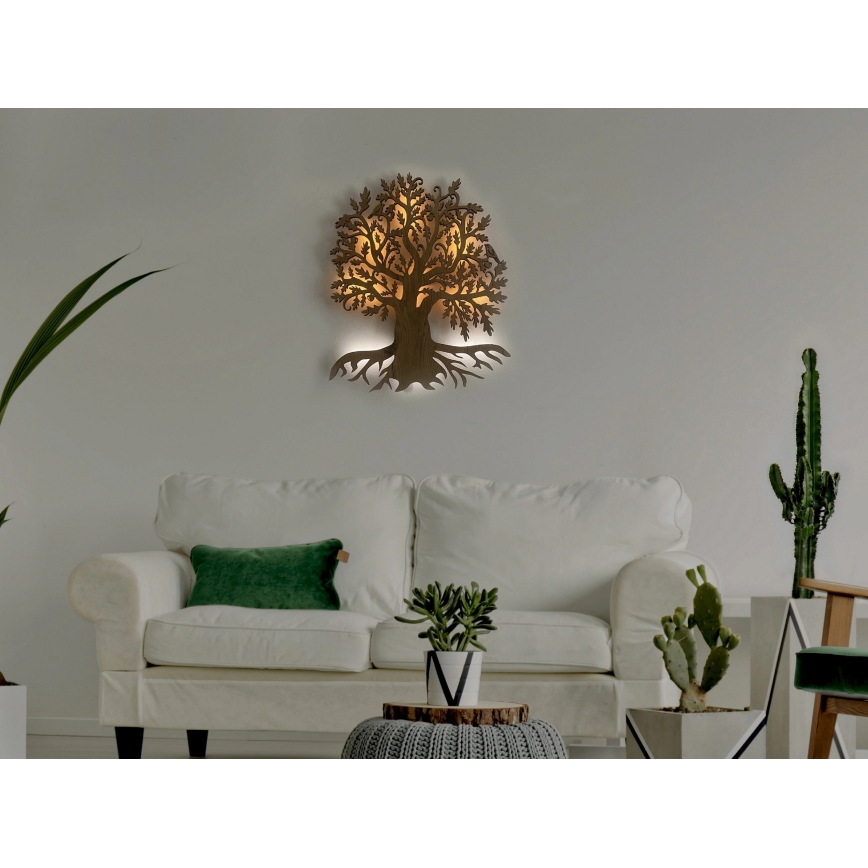 Li-Go 23673/DUB2 - LED Stmívatelná nástěnná dekorace LED/10W/5V 20000 mAh 45x55 cm dub + dálkové ovládání