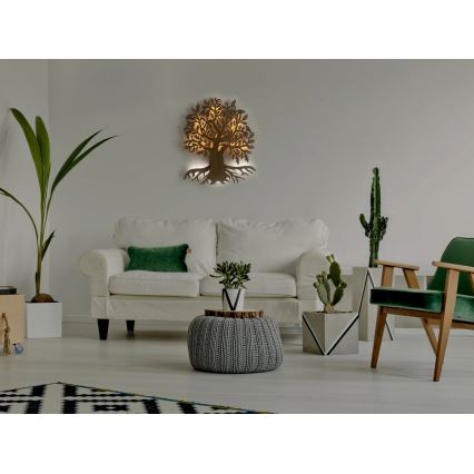 Li-Go 23673/DUB2 - LED Stmívatelná nástěnná dekorace LED/10W/5V 20000 mAh 45x55 cm dub + dálkové ovládání