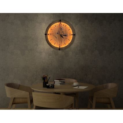 Li-Go 23688/DUB2 - LED Stmívatelné hodiny se senzorem pohybu LED/5V 20000 mAh + 1xAA pr. 32 cm dub/Pampeliška