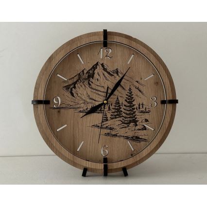 Li-Go 23697/DUB/BAT2 - LED Stmívatelné hodiny se senzorem pohybu LED/10W/5V 20000 mAh + 1xAA pr. 32 cm dub/Hory