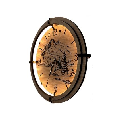 Li-Go 23697/DUB/BAT2 - LED Stmívatelné hodiny se senzorem pohybu LED/10W/5V 20000 mAh + 1xAA pr. 32 cm dub/Hory