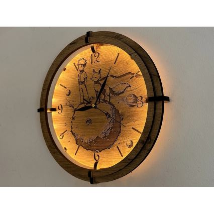 Li-Go 23712/DUB/BAT2 - LED Stmívatelné hodiny se senzorem pohybu LED/10W/5V 20000 mAh + 1xAA pr. 32 cm dub/Malý princ