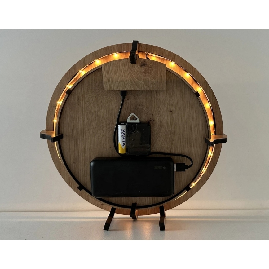 Li-Go 23712/DUB/BAT2 - LED Stmívatelné hodiny se senzorem pohybu LED/10W/5V 20000 mAh + 1xAA pr. 32 cm dub/Malý princ