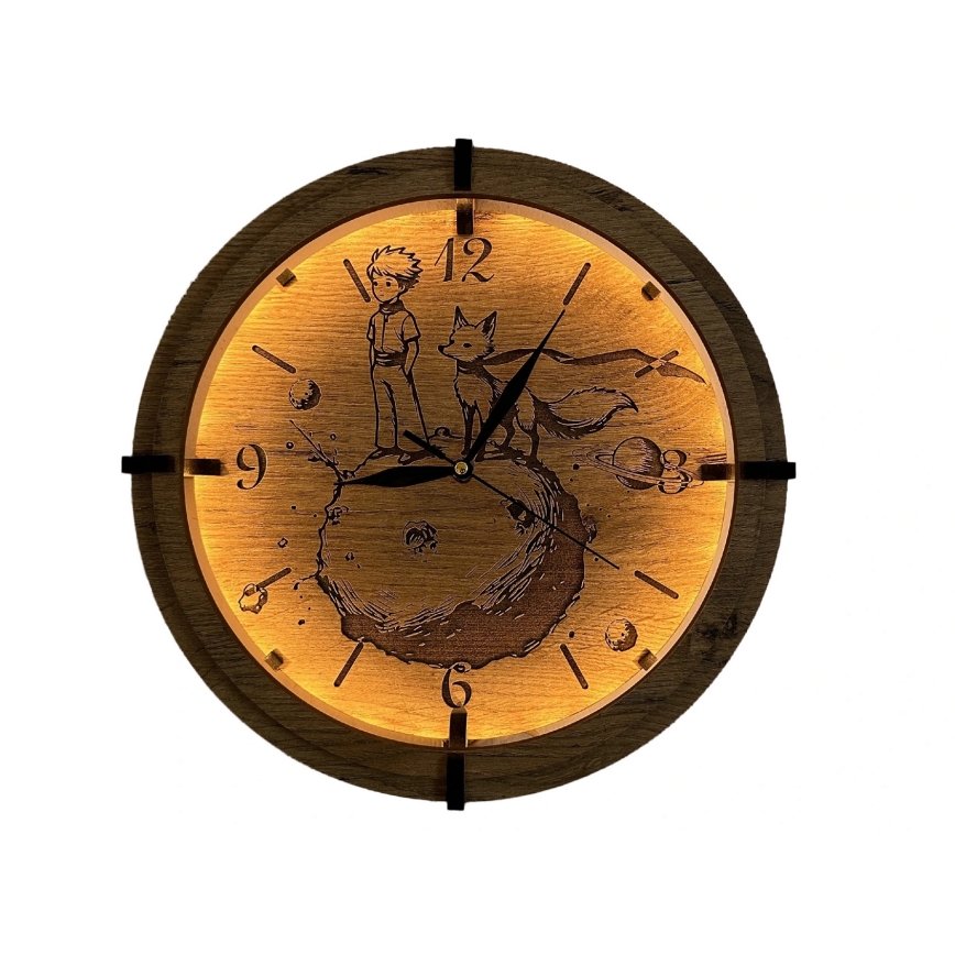 Li-Go 23712/DUB/BAT2 - LED Stmívatelné hodiny se senzorem pohybu LED/10W/5V 20000 mAh + 1xAA pr. 32 cm dub/Malý princ