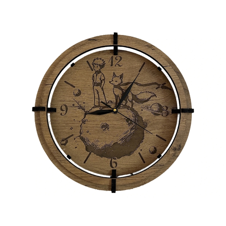 Li-Go 23712/DUB/BAT2 - LED Stmívatelné hodiny se senzorem pohybu LED/10W/5V 20000 mAh + 1xAA pr. 32 cm dub/Malý princ