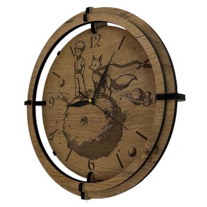 Li-Go 23712/DUB/BAT2 - LED Stmívatelné hodiny se senzorem pohybu LED/10W/5V 20000 mAh + 1xAA pr. 32 cm dub/Malý princ