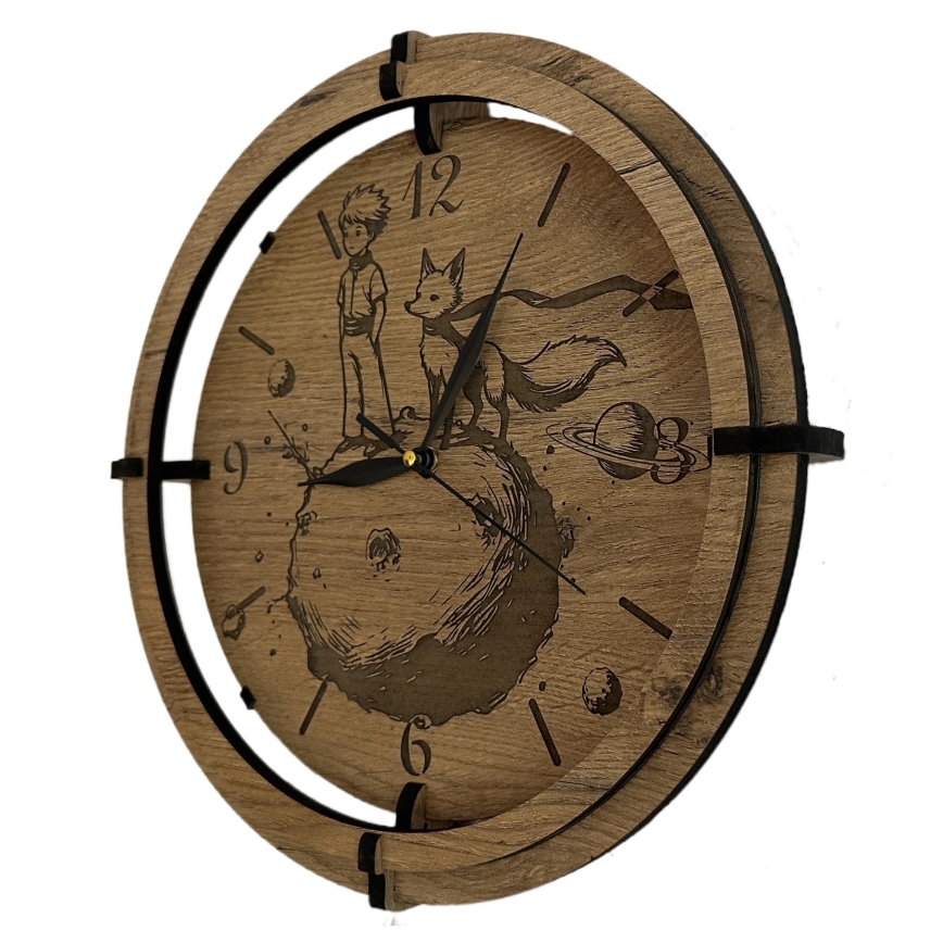 Li-Go 23712/DUB/BAT2 - LED Stmívatelné hodiny se senzorem pohybu LED/10W/5V 20000 mAh + 1xAA pr. 32 cm dub/Malý princ