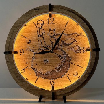 Li-Go 23712/DUB/BAT2 - LED Stmívatelné hodiny se senzorem pohybu LED/10W/5V 20000 mAh + 1xAA pr. 32 cm dub/Malý princ