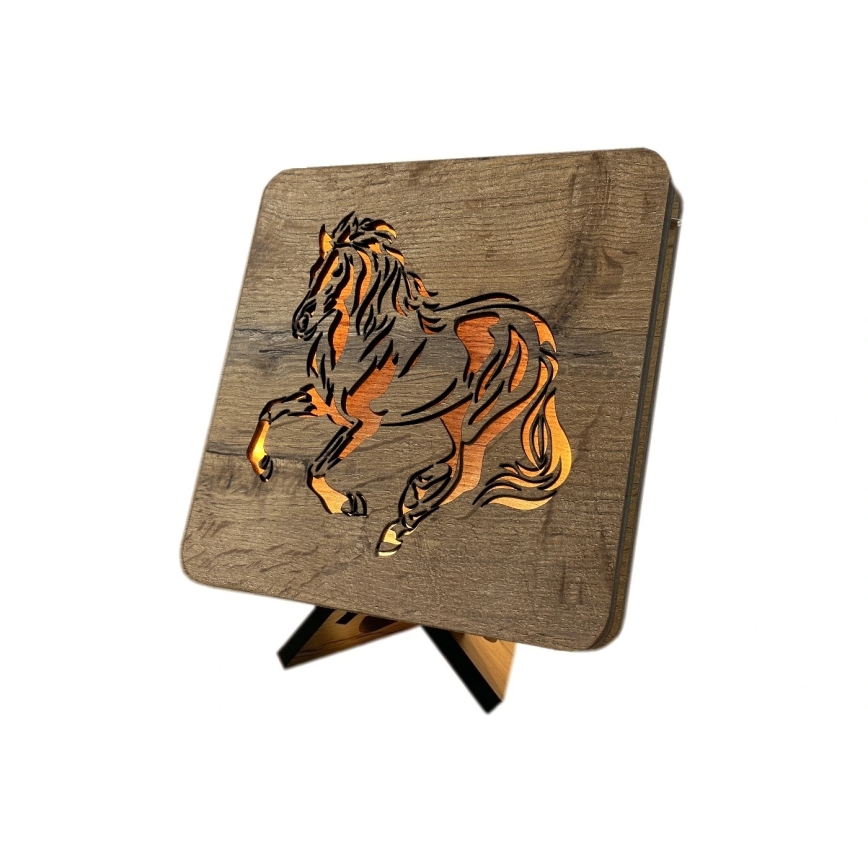 Li-Go 4070/DUB2 - LED Stolní dekorace LED/12W/230V 19x19 cm dub/Kůň