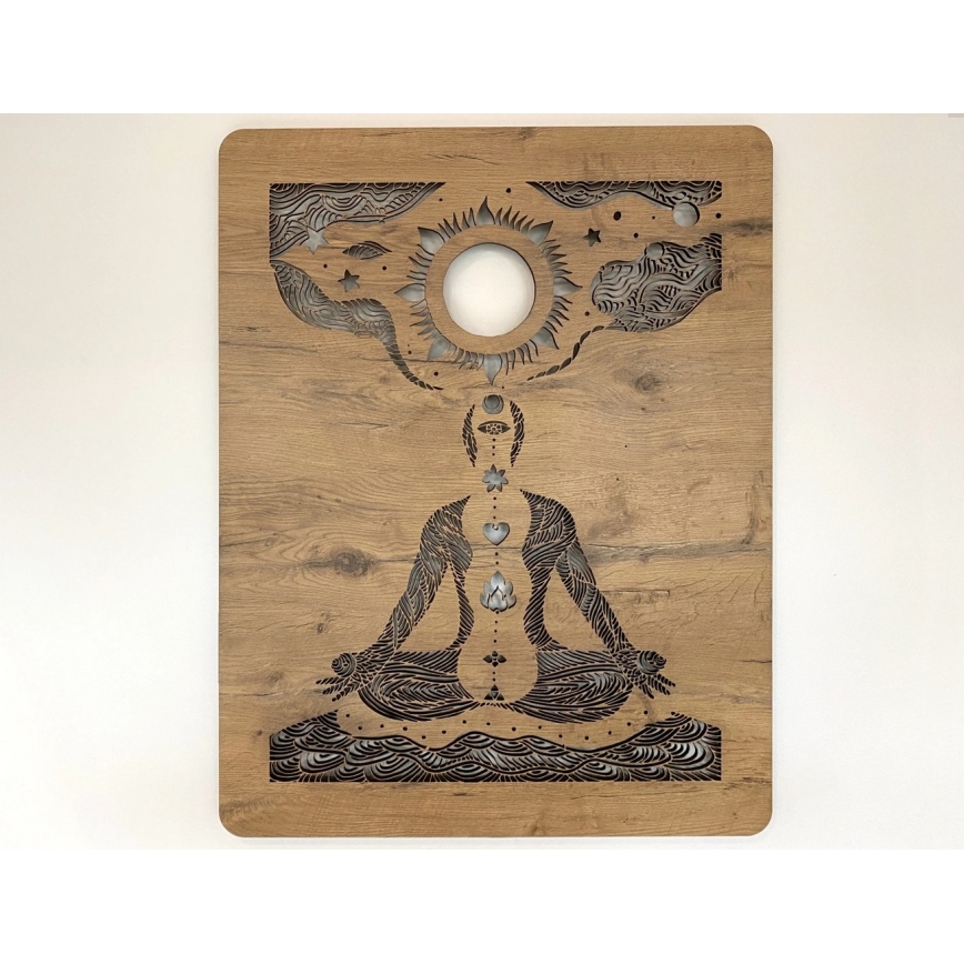 Li-Go 4421/A/4 - LED Stmívatelná nástěnná dekorace LED/10W/5V 30000 mAh 70x90 cm dub/čakry