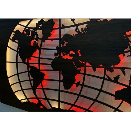 Li-Go 4709/DUB2 - LED RGBW Stmívatelná nástěnná dekorace LED/24W/230V 125x74 cm dub/Mapa světa rovnoběžky + dálkové ovládání