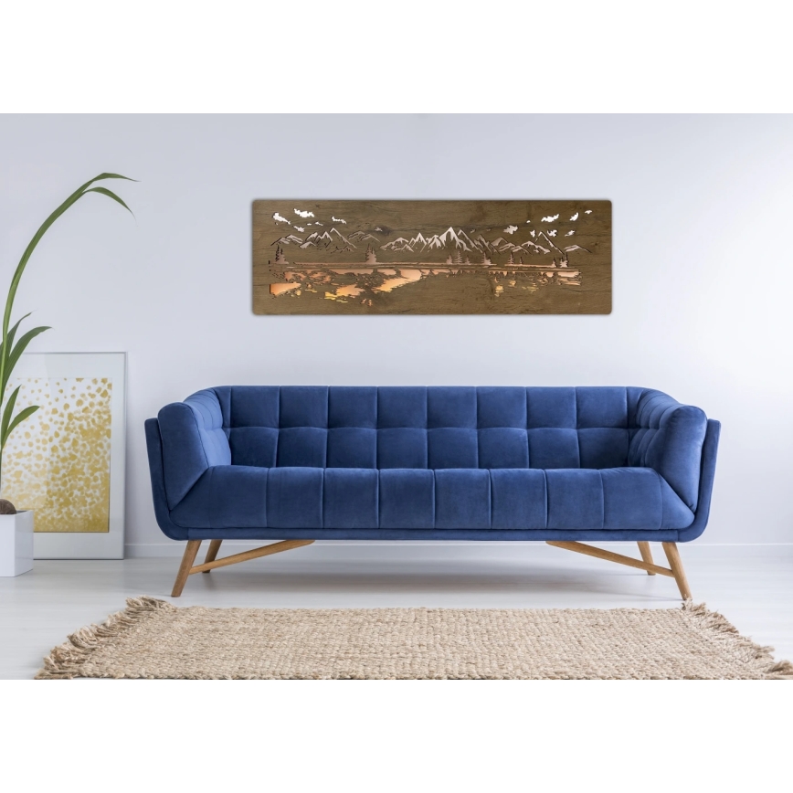 Li-Go 4778/A/4 - LED Stmívatelná nástěnná dekorace LED/10W/5V 30000 mAh 120x40 cm dub/Jezero