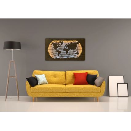 Li-Go 4868/DUB2 - LED Stmívatelná nástěnná dekorace LED/24W/230V 110x60 cm dub/Mapa světa rovnoběžky