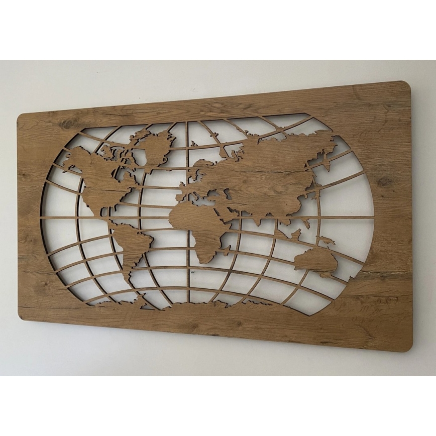 Li-Go 4868/DUB2 - LED Stmívatelná nástěnná dekorace LED/24W/230V 110x60 cm dub/Mapa světa rovnoběžky