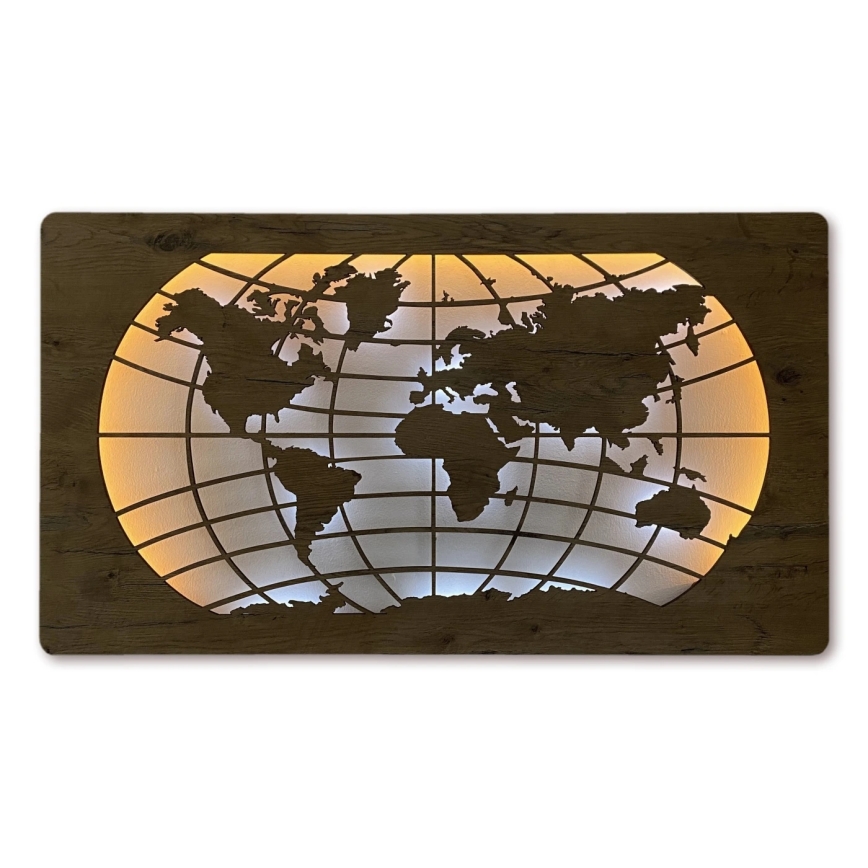 Li-Go 4868/DUB2 - LED Stmívatelná nástěnná dekorace LED/24W/230V 110x60 cm dub/Mapa světa rovnoběžky