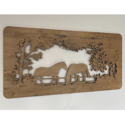 Li-Go 5012/B/4 - LED Stmívatelná nástěnná dekorace LED/10W/5V 30000 mAh 120x60 cm dub/Koně + dálkové ovládání