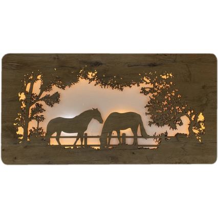 Li-Go 5012/B/4 - LED Stmívatelná nástěnná dekorace LED/10W/5V 30000 mAh 120x60 cm dub/Koně + dálkové ovládání