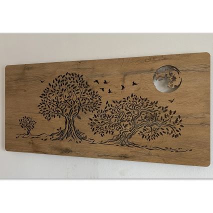 Li-Go 5042/DUB2 - LED Stmívatelná nástěnná dekorace LED/24W/230V 110x50 cm dub/Tři duby a měsíc