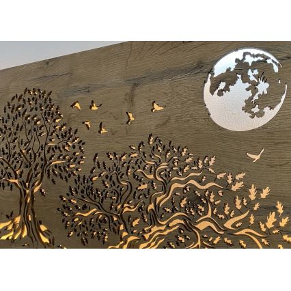 Li-Go 5042/DUB2 - LED Stmívatelná nástěnná dekorace LED/24W/230V 110x50 cm dub/Tři duby a měsíc