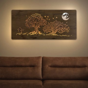 Li-Go 5042/DUB2 - LED Stmívatelná nástěnná dekorace LED/24W/230V 110x50 cm dub/Tři duby a měsíc