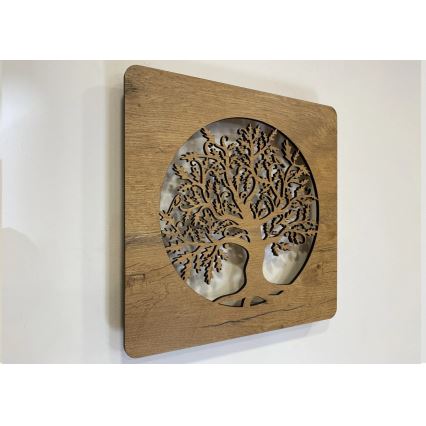 Li-Go 5275/DUB2 - LED Stmívatelná nástěnná dekorace LED/10W/5V 20000 mAh 42x42 cm dub/Dub v kruhu + dálkové ovládání