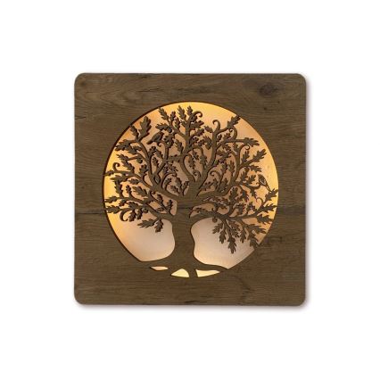 Li-Go 5275/DUB2 - LED Stmívatelná nástěnná dekorace LED/10W/5V 20000 mAh 42x42 cm dub/Dub v kruhu + dálkové ovládání