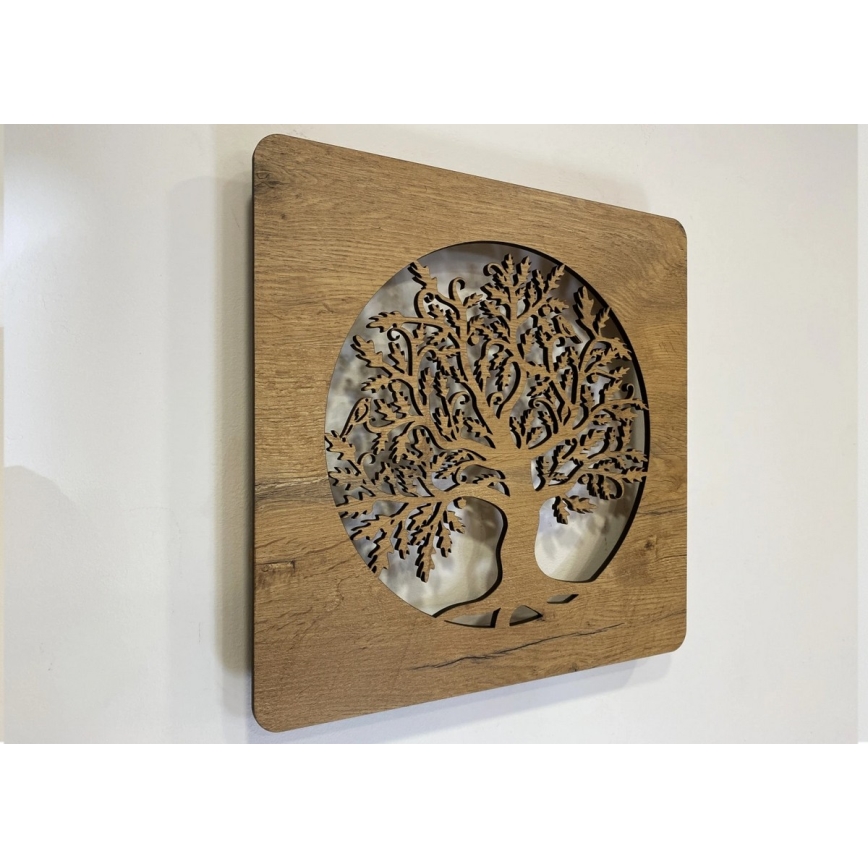 Li-Go 5275/DUB2 - LED Stmívatelné hodiny LED/10W/5V 20000 mAh 42x42 cm dub/Dub v kruhu + dálkové ovládání