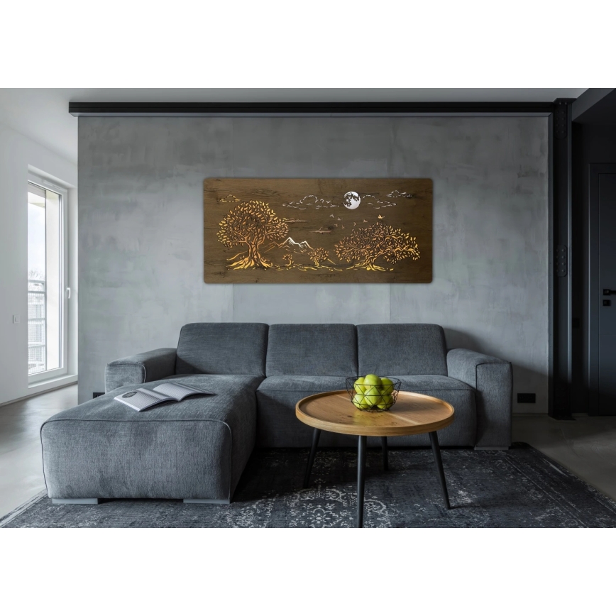 Li-Go 5478/DUB2 - LED Stmívatelná nástěnná dekorace LED/24W/230V 130x60 cm dub/Čtyři duby a měsíc