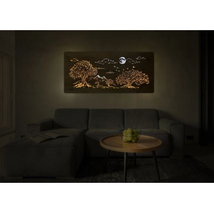 Li-Go 5478/DUB2 - LED Stmívatelná nástěnná dekorace LED/24W/230V 130x60 cm dub/Čtyři duby a měsíc