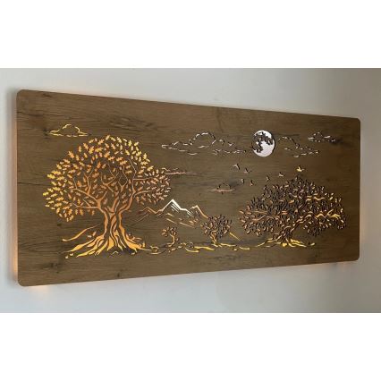 Li-Go 5478/DUB2 - LED Stmívatelná nástěnná dekorace LED/24W/230V 130x60 cm dub/Čtyři duby a měsíc