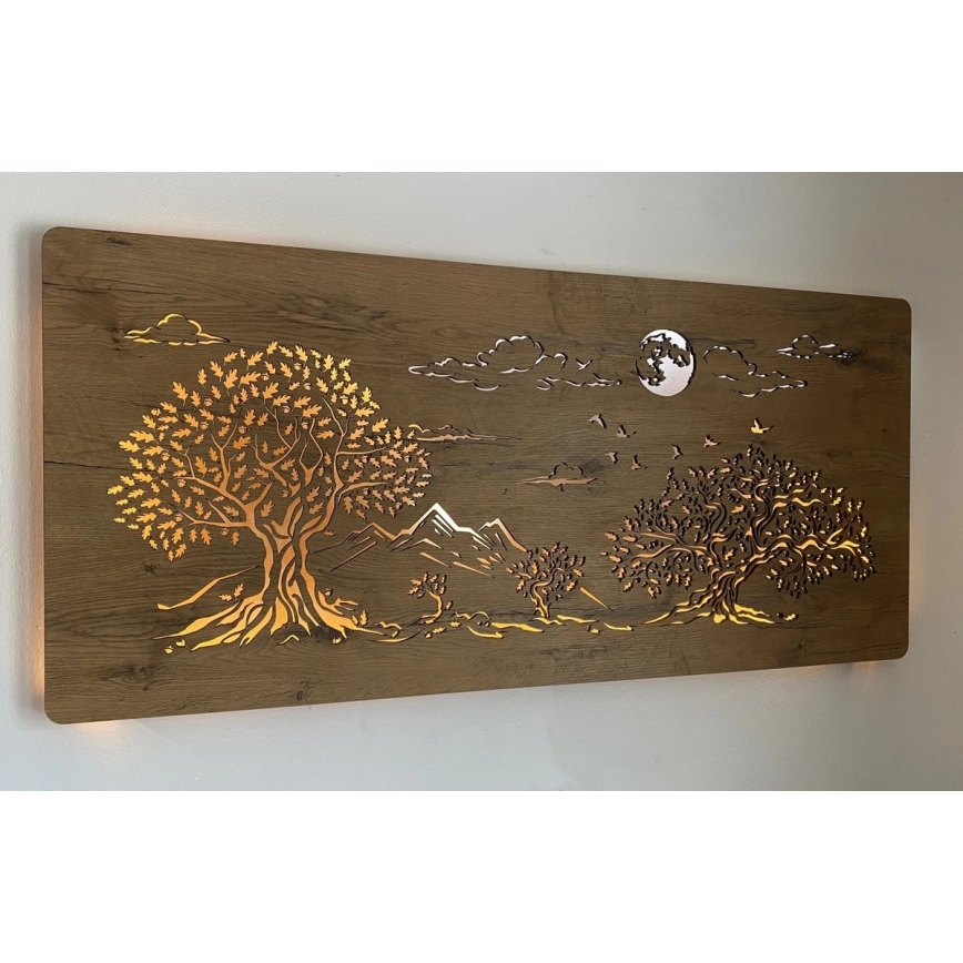 Li-Go 5478/DUB2 - LED Stmívatelná nástěnná dekorace LED/24W/230V 130x60 cm dub/Čtyři duby a měsíc