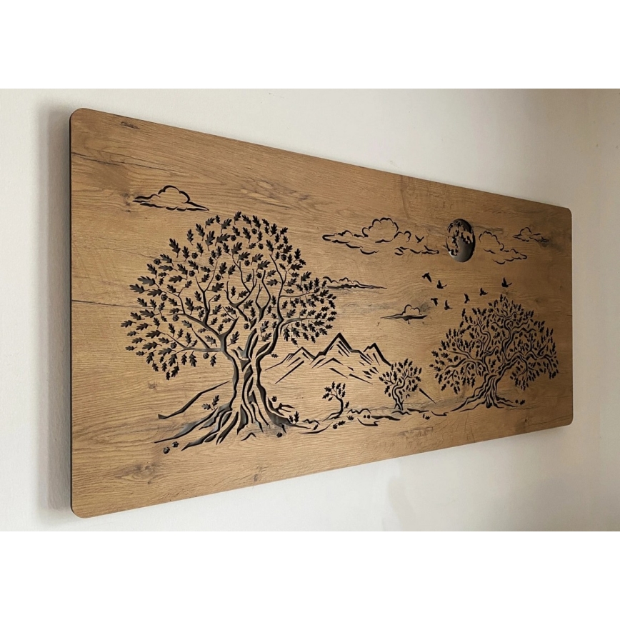 Li-Go 5478/DUB2 - LED Stmívatelná nástěnná dekorace LED/24W/230V 130x60 cm dub/Čtyři duby a měsíc