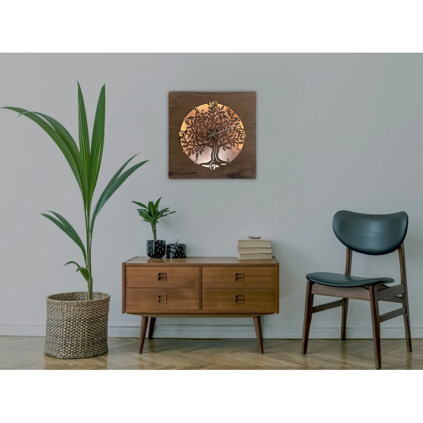 Li-Go 5652/DUB2 - LED Stmívatelné hodiny LED/10W/5V 20000 mAh 42x42 cm dub/Dub v kruhu + dálkové ovládání