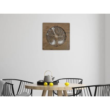 Li-Go 5652/DUB2 - LED Stmívatelné hodiny LED/10W/5V 20000 mAh 42x42 cm dub/Dub v kruhu + dálkové ovládání