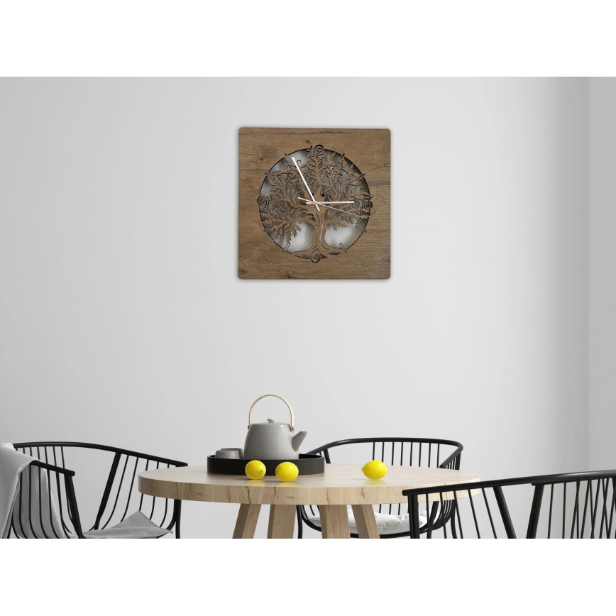 Li-Go 5652/DUB2 - LED Stmívatelné hodiny LED/10W/5V 20000 mAh 42x42 cm dub/Dub v kruhu + dálkové ovládání