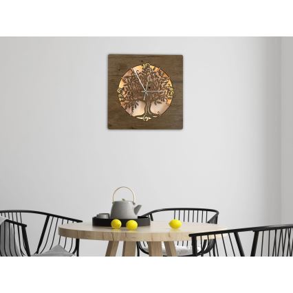 Li-Go 5652/DUB2 - LED Stmívatelné hodiny LED/10W/5V 20000 mAh 42x42 cm dub/Dub v kruhu + dálkové ovládání