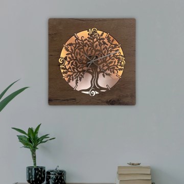 Li-Go 5652/DUB2 - LED Stmívatelné hodiny LED/10W/5V 20000 mAh 42x42 cm dub/Dub v kruhu + dálkové ovládání