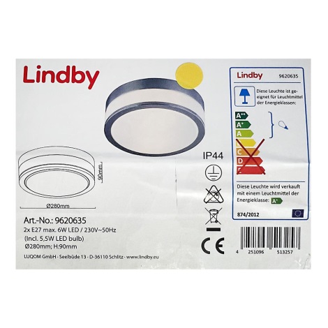 Lindby - Koupelnové stropní svítidlo FLAVI 2xE27/15W/230V IP44 lesklý chrom