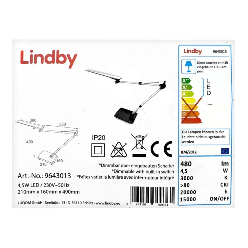 Lindby - LED Stmívatelná dotyková stolní lampa FELIPE LED/4,5W/230V