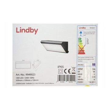 Lindby - LED Venkovní nástěnné svítidlo se senzorem ABBY LED/18W/230V IP65