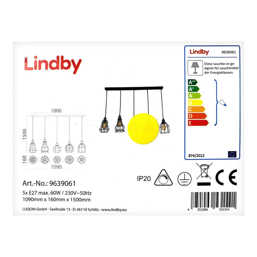 Lindby - Lustr na lanku ALBERTA 5xE27/60W/230V