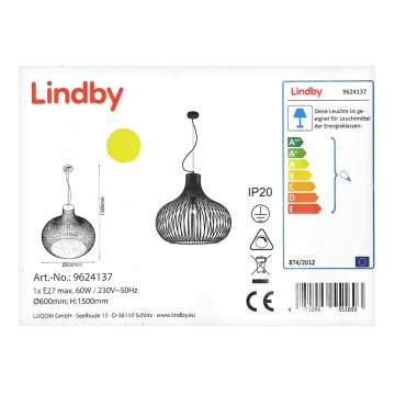 Lindby - Lustr na lanku FRANCES 1xE27/60W/230V