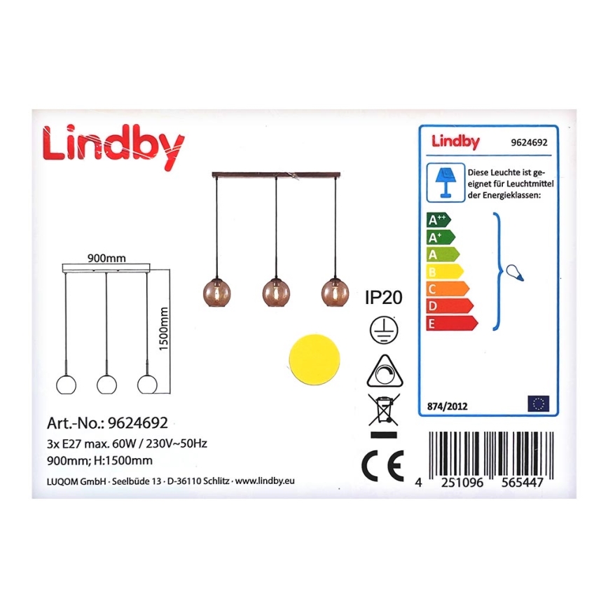 Lindby - Lustr na lanku SOFIAN 3xE27/60W/230V