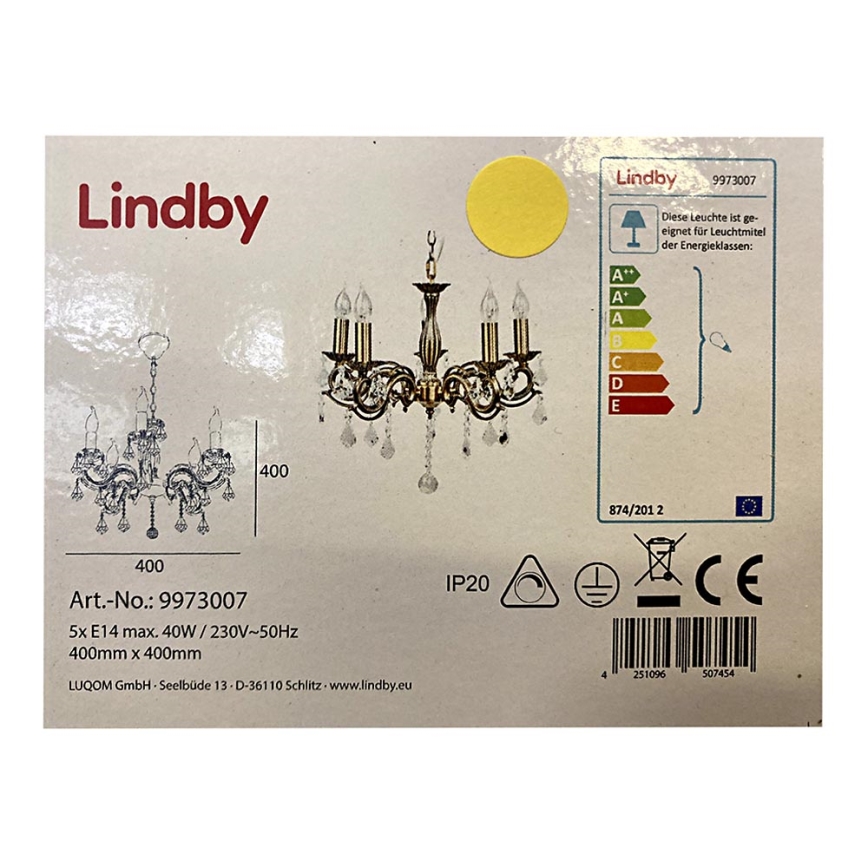 Lindby - Lustr na řetězu KORA 5xE14/40W/230V