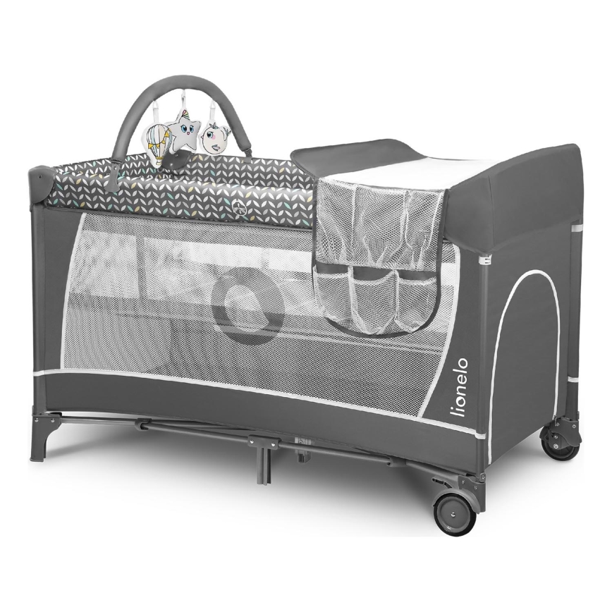 Lionelo - Cestovní postýlka FLOWER Grey Scandi