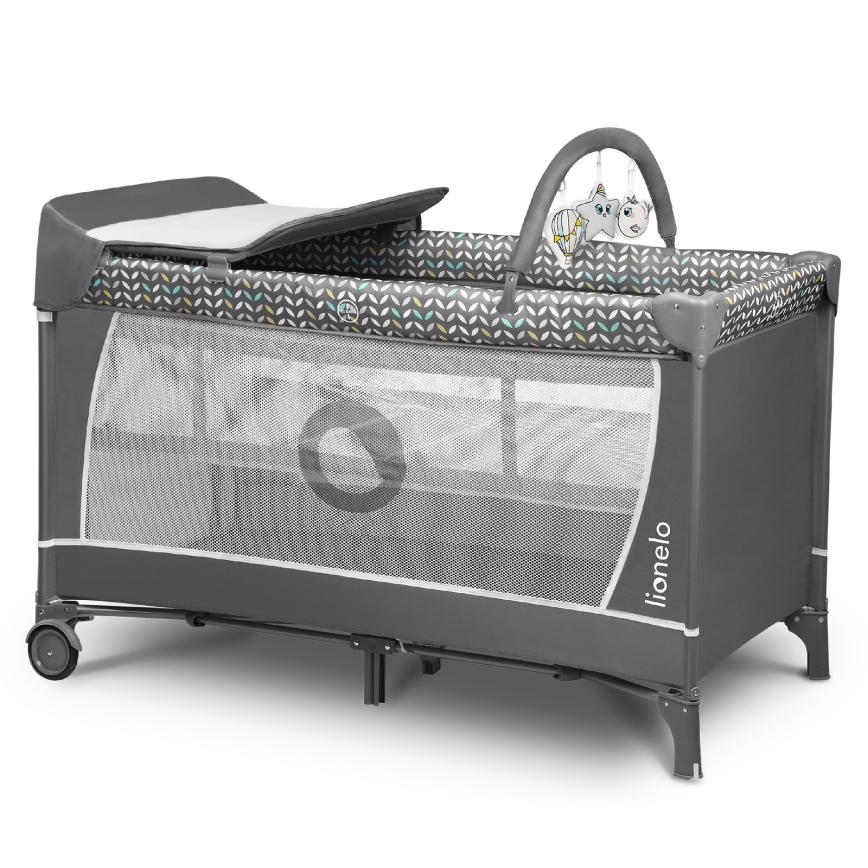 Lionelo - Cestovní postýlka FLOWER Grey Scandi